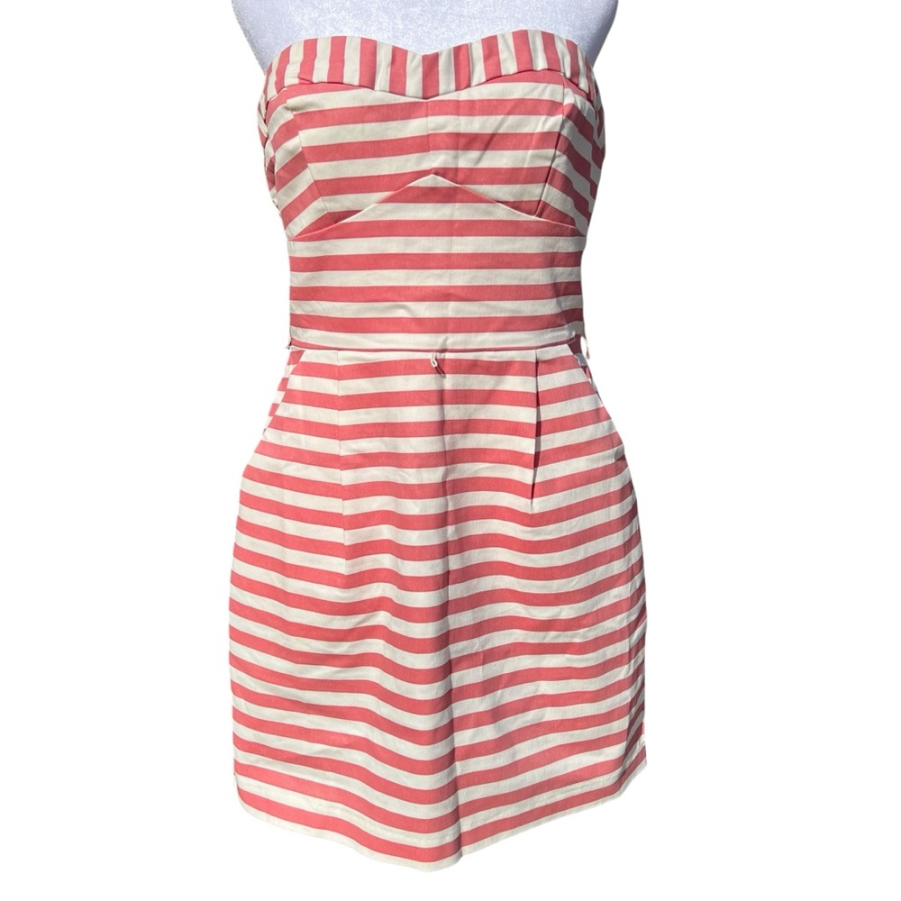 Charlotte Russe Pink White Stripe Strapless Fit Flare Dress L